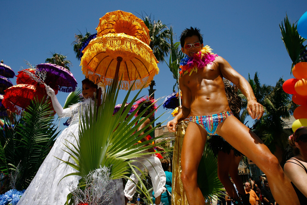 People participate in the 25th annual Long Beach Lesbian and Gay Pride Festival and Parade on May 18, 2008 in Long Beach, California.